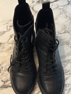 Madden Girl Black Lace-Up Moto Combat Boots